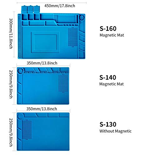 Kaisi S140 Magnetic Insulation Silicone Soldering Mat Magnetic Repair Mat | Heat Resistant Work Mat 932°F for Repair Electronics, Phone, Soldering Iron, Gun, BGA, Workbench, Size: 13.8 x 9.8 inch