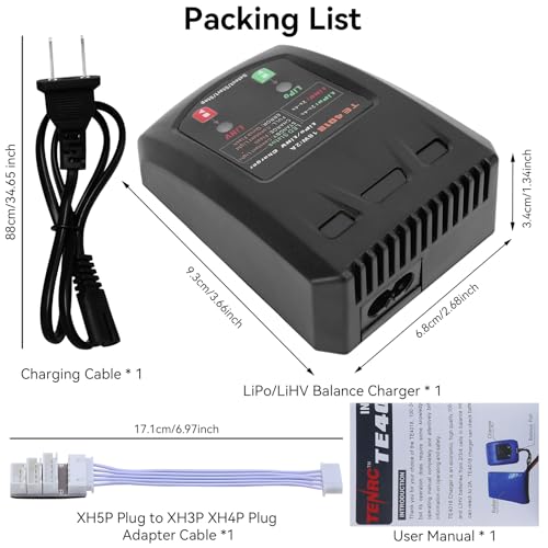 LiPo Battery Charger - 2S 3S 4S RC Car Batteries Balance Chargers 18W 2A for LiPo(7.4-14.8V) LiHV(8.7-17.4V) with XH3P XH4P XH5P Plug for RC Battery Boat Airplane Truck Quadcopter Airsoft
