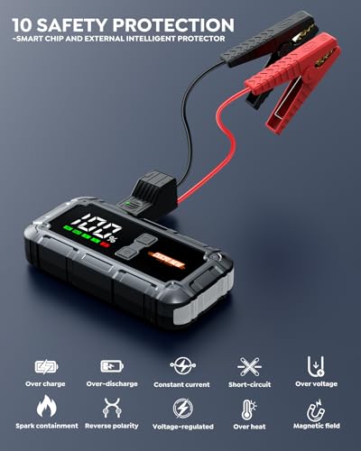 Jump Starter Power Pack, 7000A Car Battery Booster Jump Starter and Jump Pack for 12V Vehicles, OGORI NEW Battery Booster with LCD Screen and Flashlight (10L Gas/8L Diesel)