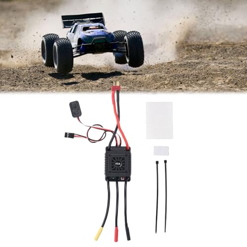 Brushless RC ESC Water Proof Electronic Speed Controller, T Plug 2 to 3S Lipo Battery, High Performance ESC for 1/10 1/12 1/14 1/16 RC Car Brushless Motor, Dust Proof and All Weath (45A) - style: 45A