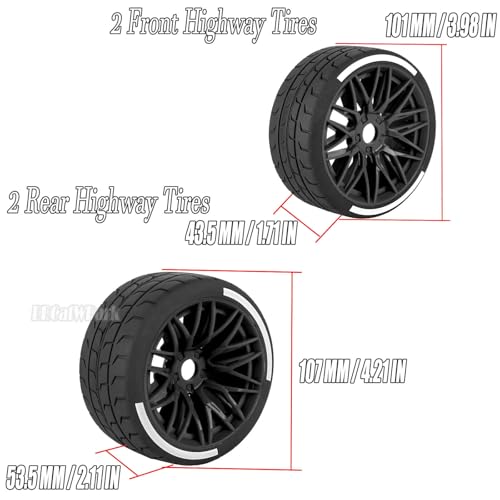 RC Wheels and Tires for 1/7 Felony 6S BLX,RC Highway Wheel Rubber Tires,4PCS RC Drift Car Highway Tires Road Soft Tires,Black - color: Black - (4pcs Highwaytires)
