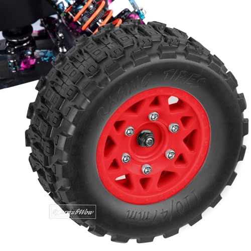 RC Truck Tires RC Wheels and Tires,12mm/14mm/17mm Hex RC Tires for 1/10 Slash 4×4 2WD,Arrm a Senton,Axia1 Red cat Rc 4wd,Off-Road Tire w/RC Wheels Hex,Red - color: Red(4pcs)