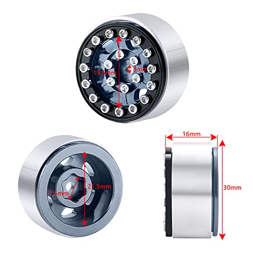 4PCS 1.0 Wheel Rims RC Metal Beadlock Wheels Rims, Titanium+Black | For All 1/24 Scale Axial SCX24, RC Crawler Car, Upgrade Parts - color: Titanium+black