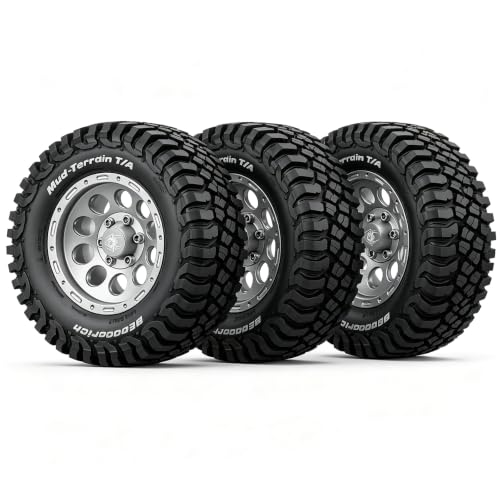 STMU 4Ppcs 1/10 RC Crawler Car 1.9in Crawler Tires 90mm*33mm Compatible with D90 4WD RC, Compatible with 1/12 RC Crawler MJX H12Y+ MN128 MN82S LC79 LC80 (Silvery) - color: Silvery