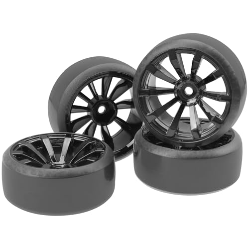 ShareGoo RC 1/10 Drift Tires W/Plastic Wheel Rims 12mm Hex Compatible with HSP Tamiya Kyosho RedCat Traxxas Sakura WLtoys 3Racing 1/10 RC On-Road Racing Touring Car (Black) - color: Black