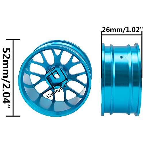 4Pack HIRCQOO Metal Wheel Rims 12mm Hex Hub Compatible with 1/10 On-Road Racing Touring Drift Car Tamiya TT-01 Kyosho RedCat Sakura D4 XIS HSP 1/10 RC Scales,Width 26mm (Blue) - color: Blue