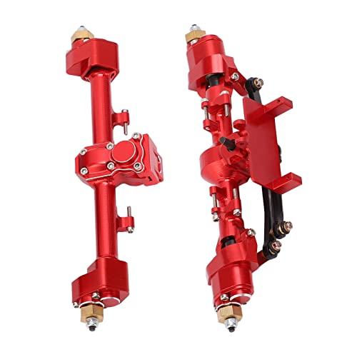RC Car Metal Front Rear Portal Axle Set Assembly, Aluminum Alloy Housing with CNC Machined Steel Gears for Axial 1/24 SCX24 Upgrade (Red) - color: Red