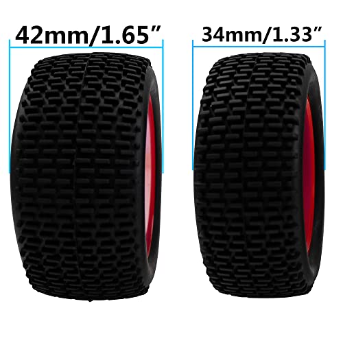 OD 88mm/3.46" Rubber Tire Front Rear Tyre & Plastic Wheel Rims 12mm Hex Hub Compatible with Redcat Tornado Shockwave HPI HSP Kyosho Losi 1/10 Scale Off Road Buggy (Red) - color: Red
