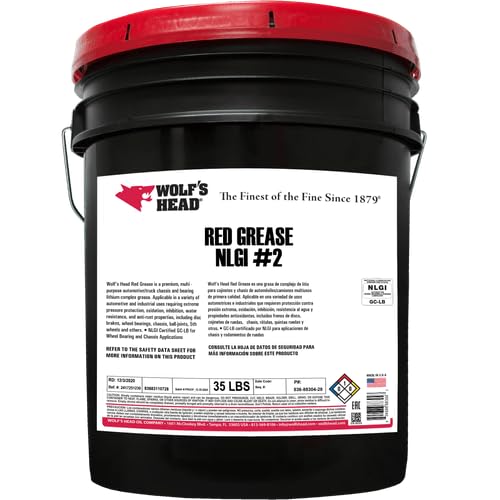 Wolf's Head Red Grease NLGI #2 (836-88304-28) 35 Pound Pail | Made in USA - size: 35 Pound Pail
