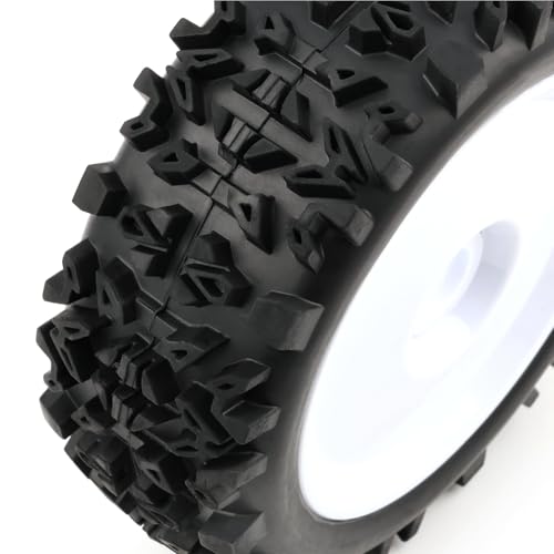 Pre-Glued 1/8 RC Buggy Truggy Tires & Wheels Set 17mm Hex RC Wheels Tires-All-Terrain Deep Tread, Fits Arrma Typhon 3S, Losi TLR 8Ight X/E 2.0 XT/XTE, Traxxas, Team Associated, Redcat, HPI - color: white solid-dish rc wheels