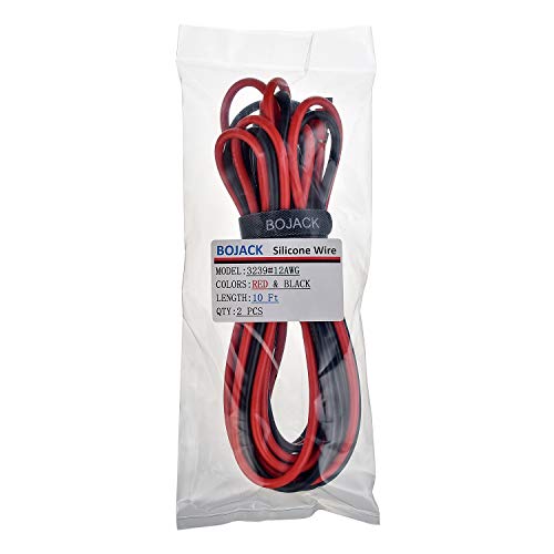 BOJACK 12 Gauge Silicone Wire 10 feet red and 10 feet Black Flexible 12 AWG Stranded Copper Wire(Pack of 1 Pair) - size: 12 AWG silicone wire 10ft red and 10ft black