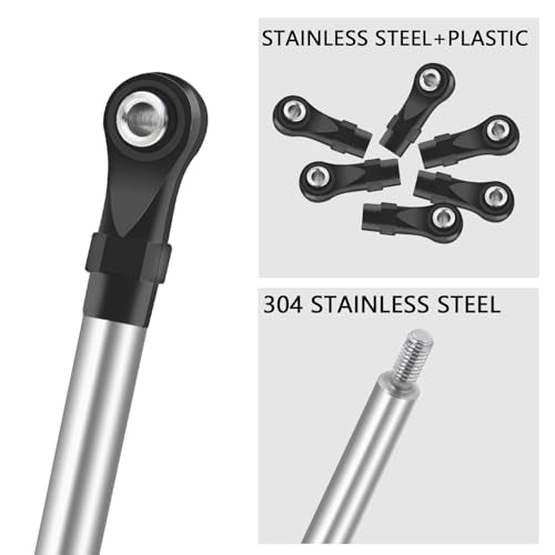 313mm/324mm Metal Link Set Linkage Steering Rod with Nylon End Kit for 1/10 RC Crawler Car Compliable with Axial SCX10 SCX10II 90046 (324mm)