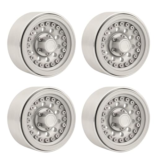 1/10 RC Crawler 4Pcs 1.9 Inch Beadlock Wheel Hub Rim Rims Aluminum Alloy for TRX4 TRX6 Axial SCX10 III AXI03007 GRT EX86190 RedCat,Five Hole nut (Silver) - color: Silver