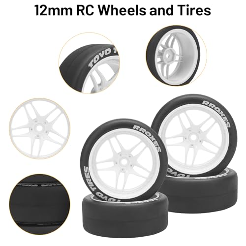 1/10 RC Drift Tires, daitoku 12mm RC Rally Racing Tires and Wheels for Tamiya Traxxas HPI KYOSHO XV02 XV01 TT01 TT02 PTG2 A959 - Style C (White) - color: White