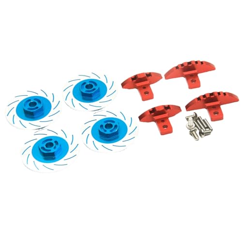 RC Brake Disc, 4 Pcs/Set RC Aluminium Alloy Brake Disc Caliper Set High Simulation Wheel Rim Hex Hub Brake Disc Decoration Compatible with Sakura D4 AWD RWD 1/10 RC Car Upgrade Parts (Blue)