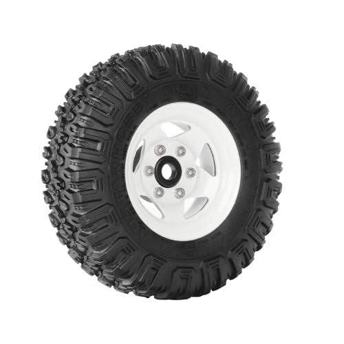 4PCS RC Car 1.55 Inch Tyres Aluminum Alloy Metal Beadlock Wheel Rim and Rubber Tires for 1/10 RC Crawler Car for Axial AX90069 D90 TF2 Tamiya CC01 LC70 MST JIMNY(85mm-5Spoke White) - color: 85mm-5Spoke White