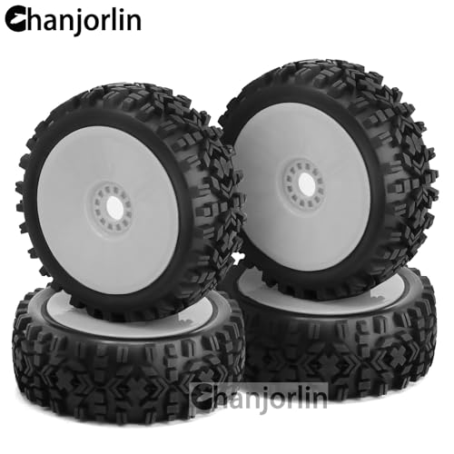 1/8 Buggy Tires OD 118mm and Wheels 17mm Hex Rubber RC Off Road Tyres for 1:8 Scale Buggy Truck Car HSP Kyosho MP10 VRX HPI Hobao ARRMA Typhon 6S 3S Talion Traxxas Losi 8ight 4PCS (White) - color: White