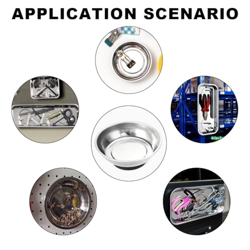 Wevdn 2 PCS Magnetic Tray Holders, 3" Stainless Steel Round Magnetic Parts Tray Set, Heavy Duty Thickened Tray Bowl for Screws Bolts Nuts Metal Parts, Magnetic Tray for Mechanic's - size: M-Round