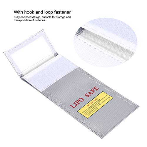 Lipo Battery Bag, 3.9x7.9in Lipo Bags for Batteries, PVC Battery Bag Fireproof with Fastening Stickers, Sliver Lithium Ion Batteries Bags for Flammable Products, 1Pcs