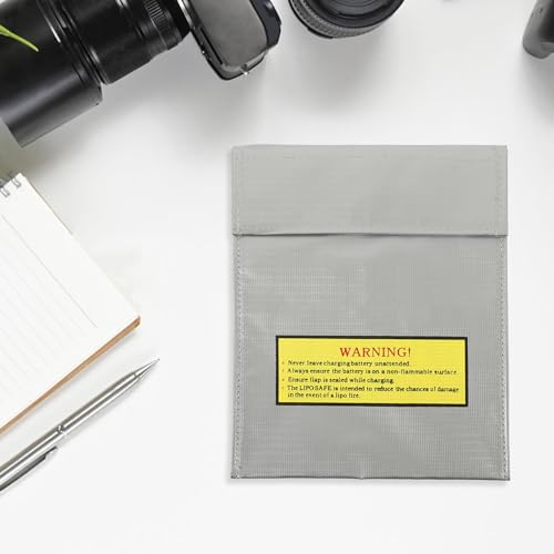 Garneck Fireproof Lipo Battery Safety Bag for Charging and Storage, Sturdy Fireproof Fiber Material, Compact Silver Protective Pouch 23x18cm for Rc Battery Home Use