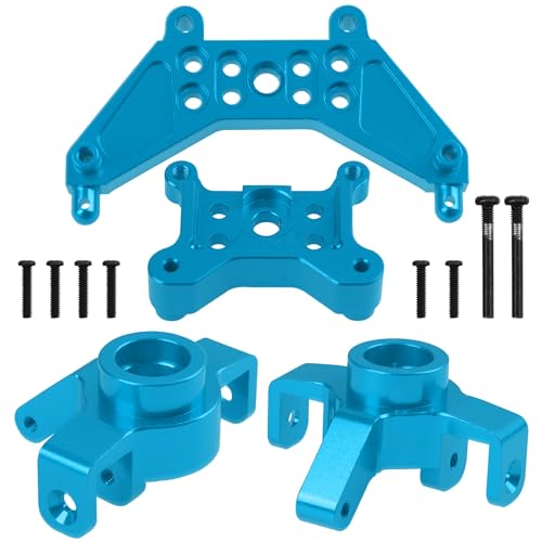 ShareGoo Aluminum Front Rear Swing Arm & Steering Knuckle Kit & Shock Absorbers & Shock Tower Mount Compatible with 1/14 MJX Hyper Go 14301 14302 RC Upgrade Parts (Blue) - color: Blue