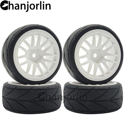 RC 1/10 On Road Touring Tires & Wheels 12mm Hex Hard Plastic Rims OD 65mm Street Racing Tyre for 1:10 1/12 Rally Drift Car Tamiya TT01 TT02 Traxxas XV02 XV01 HPI KYOSHO PTG2 4PCS (White) - color: White