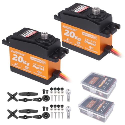 HobbyPark Pack of 2 20KG Servo Waterproof RC Steering Servo All Metal Gears Standard Digital Servos for 1/10 1/12 RC Cars Crawlers Trucks Robot DIY Control Angle 180°, 0.09sec 5.0v-8.4v HV