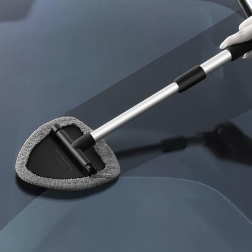 Car Windshield Cleaning Tool, Automotive Window Cleaner with 4 Reusable Washable Microfiber Pads & Extendable Handle, Vehicle Glass Wiper Kit, Universal for RV, SUV, Truck (Gray) - color: Gray