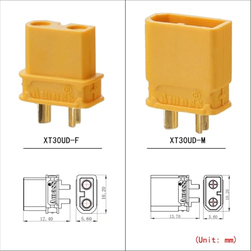 ELFCULB 10 Pairs Amass XT30UD Connectors, XT30 Upgrade Male Female Connectors for Mini-UAV Robot Lipo Battery(Yellow) - color: 10 Pairs XT30UD