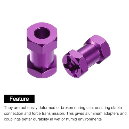 MECCANIXITY 4pcs 12mm Wheel Hex Drive Hubs Adapter Combiner Coupler, Aluminum 20mm Extension with Nut Latch for 1/10 RC Crawler Car Parts, Purple