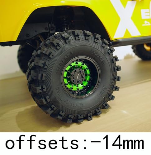 207g Super Heavy Duty RC 2.2 Beadlock Wheel Adjustable 2 Offsets Rims Hub Upgrades for 1/10 Crawle Car Wheel and Tires Remote Control SCX10 Trx4m (Green Black) - color: Green Black