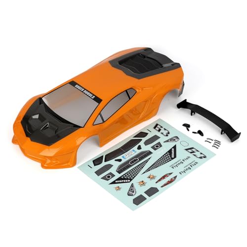 HSP RC Body Shell for HSP Redcat Exceed 1/10 Scale 4wd On Road Racing Drift RC Car with Stickers and Rear Wing Orange