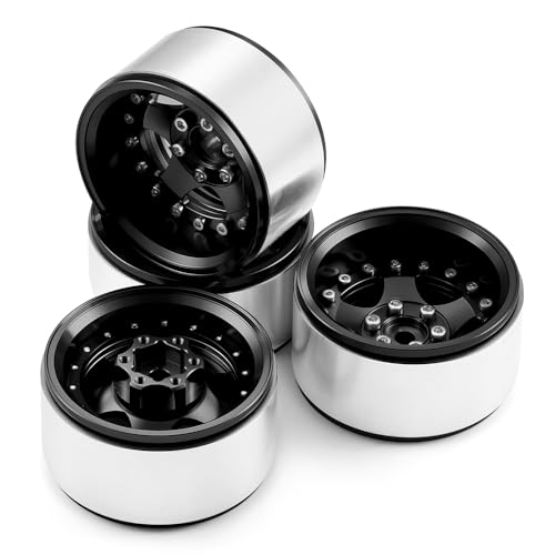 4PCS Aluminum 1.9" Beadlock Wheel Rims, Black | Upgrades for Axial SCX10 I II III, TRX4, GEN7 GEN8, 1/10 RC Crawler Truck Car - color: Black