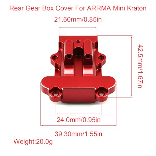 Aluminum Upgrade Parts Set for ARRMA 1/16 Mini Kraton 3S, Front/Rear Upper/Lower Arm, Gearbox Cover, Wing, Steering Link (Red Rear Gearbox Cover) - color: Red Rear Gearbox Cover