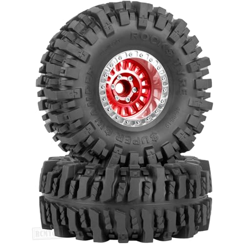 Rc 1.9 Inch Wheel Rims & Tires Wheels for 1/10 RC Crawler Car SCX10 SCX10 II SCX10 III 90046 TRX6 TRX4 D90 VS4-10 Gen8 MST CFX,Aluminum RC 1.9 Beadlock Tires Wheel,Red - color: Red (1.9 Tires Wheels)