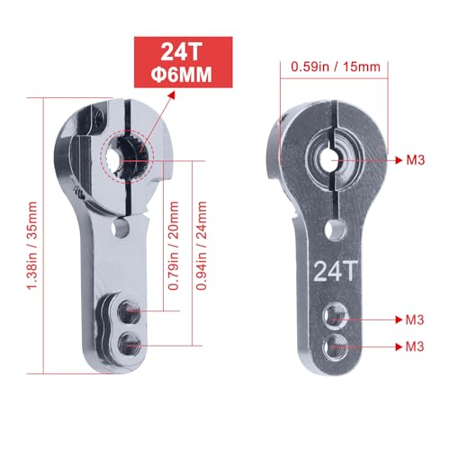 Hobbypark 5-Pack Metal 24T Aluminum Servo Horn M3 for Hitec Steering Arm RC Car Plane Parts