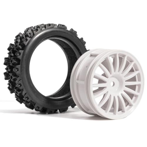 Pre-Glued Off-Road Knobby Wheel & Tire Set for 1/10 1/12 RC Car for HSP 94123, Tamiya TT01 / XV01, MJX 10303, Kyosho FW06, 70 x 28 mm Rubber, 12 mm Hex Nylon Wheels, 4 pcs, White - color: White