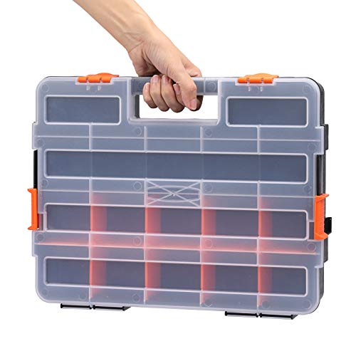 MIXPOWER 15-inch 2pcs Toolbox Organizer Sets, 20 Removable Dividers, Durable Plastic Box, Excellent for Screws, Nuts, Small Parts, 34-Compartment Black/Orange 2 Pieces Set - size: Black/Orange