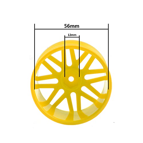 16-Spoke OD 86mm/3.38'' 16-Spoke 12mm Hex Hub Wheel Rims & Rubber Tires Compatible with Redcat Tornado HPI HSP Kyosho Losi 1/10 Scale Off Road Buggy (Yellow) - color: Yellow