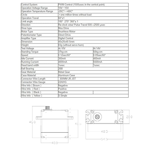 50kg 14V Waterproof IP67 Digital Brushless Servo Motor with 1/6,1/8, 1/10, 1/12 RC Crawler Car/Robot/Boat (180°)