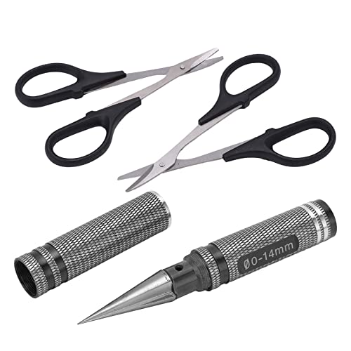 RC Curved Scissors and Hole Puncher Kit, Aluminum Alloy Body Reamer for RC Car Drone Shell Trimming, 014mm Adjustable Cutter with Ergonomic Grip (Black) - color: Black