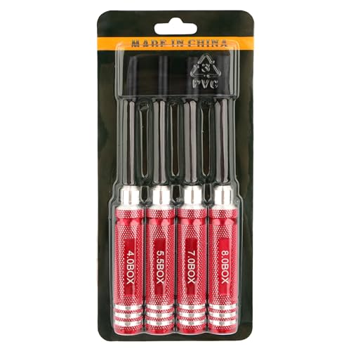 RC Hex Nut Driver Set Repair Tool Kit 4.0/5.5/7.0/8.0mm Hexagonal Head Nut Socket Wrench Screwdrivers for Hobby RC Quadcopter Helicopter FPV Drone Car Airplane(Red) - color: Red