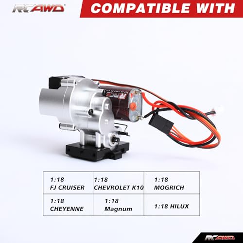 RCAWD Full Metal 2-Speed Transmission Gearbox with Base for FMS 1/18 Crawler Parts(Silver) - color: Silver