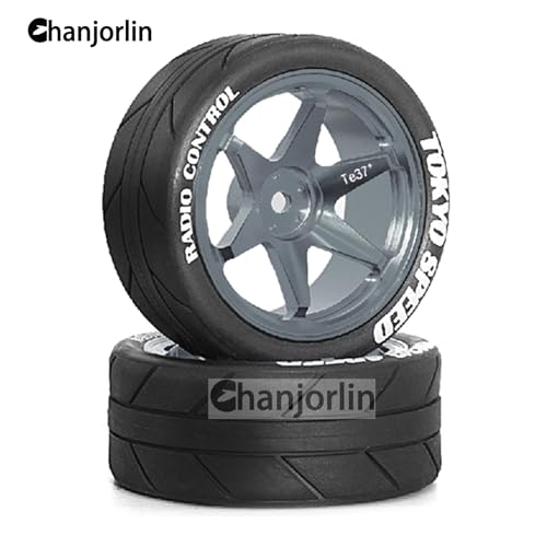 1/10 On Road Tires And Aluminum Wheels 12mm Hex RC Rally Racing Tyres OD 2.56" For Tamiya TT01 TT02 XV01 TA06 A959 PTG2 HPI KYOSHO PTG2 Traxxas 1:10 Street Touring Drift Car 4PCS (Titanium) - color: Titanium
