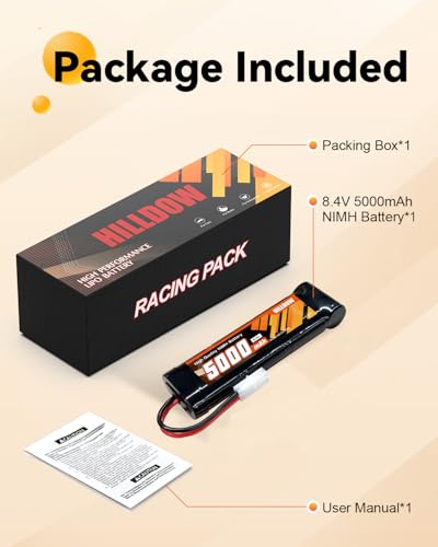 Hilldow 5000mAh 8.4V NiMH Battery with TMY Connector Rechargeable Battery for RC Car RC Truck Tamiya Hobby - color: 1PCS