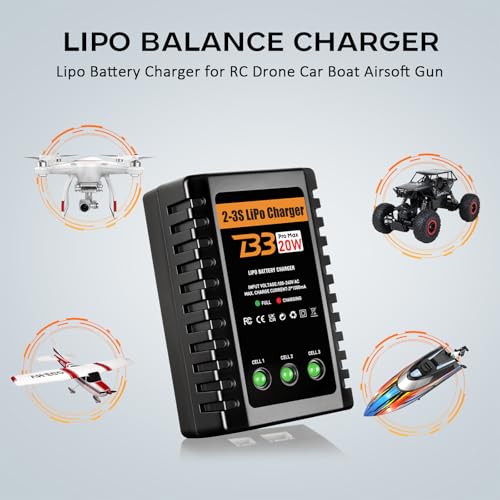 LiPo Charger for 2S-3S(7.4-11.1V) LiPo Battery of RC Toy & Model(Yellow) | LiPo Balance Charger Compact and Light, RC LiPo Battery Chargers with Smart Chip, Extend Battery Life - color: Yellow