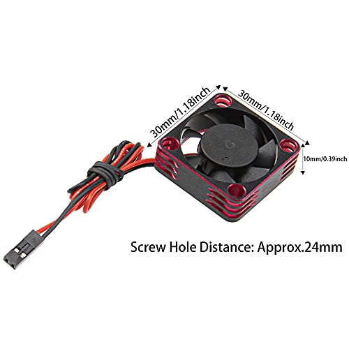 ShareGoo Alloy Brushless Motor ESC Cooling Fan Heatsink 28000RPM 30x30mm JST Plug for 1/8 1/10 1/12 RC Car 540 550 Brushless Motor,3010 (Black-Red) - color: Black-Red