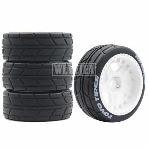 4PCS RC 1/10 On-Road Tires 65mm RC Rubber Tires w/Plastic Wheel Rim 12mm Hex Fit for 1/10 RC On-Road Rally Car HPI Tamiya TT01 TT02 Kyosho Wltoys 144001 - color: White 7