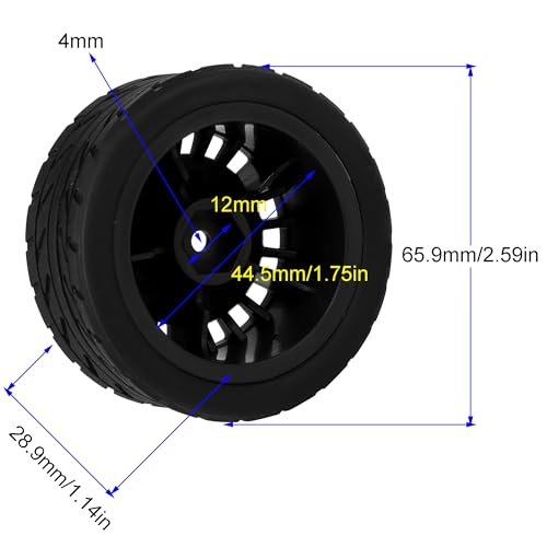 2.59" Rubber Tires & Nylon Wheel Rims 12mm Hex Hub Compatible with HSP Tamiya HPI Kyosho Redcat ExceedRC 1/10 On-Road Touring Car,WLtoys 1/14 144001 RC Buggy (Black) - color: Black