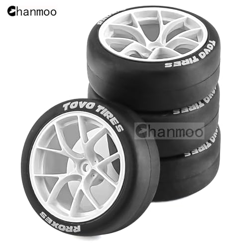 1/10 RC Drift Tires and Plastic Wheels Rims Rally Racing Tyres 12mm Hex for 1:10 Scale On Road Touring Street Car Tamiya Traxxas HPI KYOSHO XV02 XV01 TT01 TT02 PTG2 A959 4PCS (B White) - color: B White